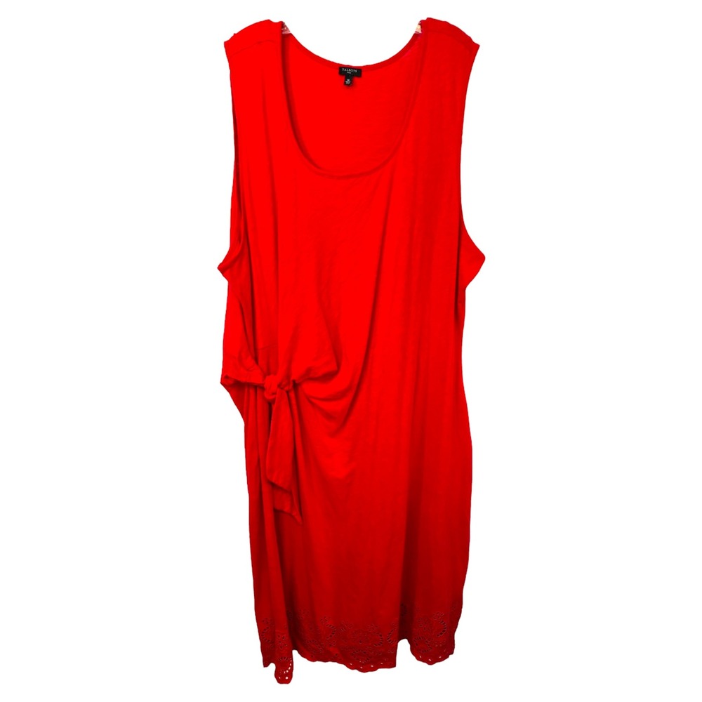 Talbots Plus Size 3X Maxi Dress Red Sleeveless Tie Front Eyelet Hem‎ Cotton 1726